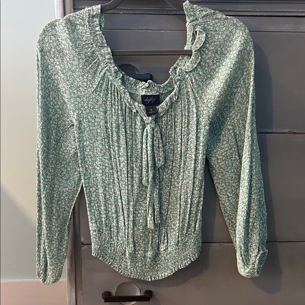 Daytrip Green Floral Blouse with Ruffle Details